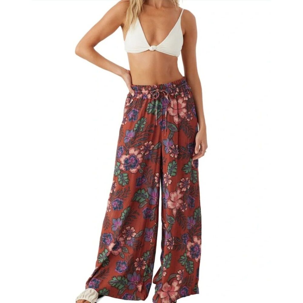 O’Neill Ninette Solana 100% Viscose Crinkle Wide Leg Beach Pants | SZ Med